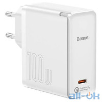 Мережевий зарядний пристрій 1Type-C Baseus GaN2 Fast Charger 100W + Cable Type-C to Type-C 1.5m (TZCCGAN-L02) White